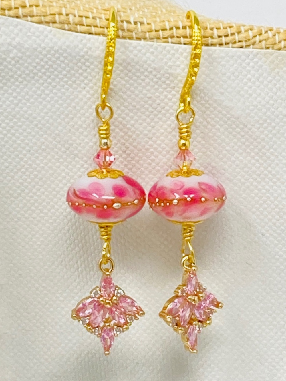 Pink Lampwork & crystal earrings